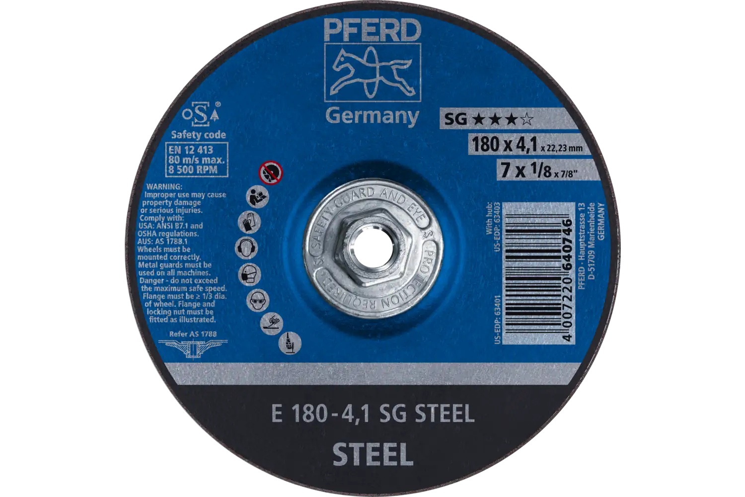 Picture of Pferd Grinding Wheel, 7" X 1/8 X 5/8-11, Sg Steel, T27, Aluminum Oxide